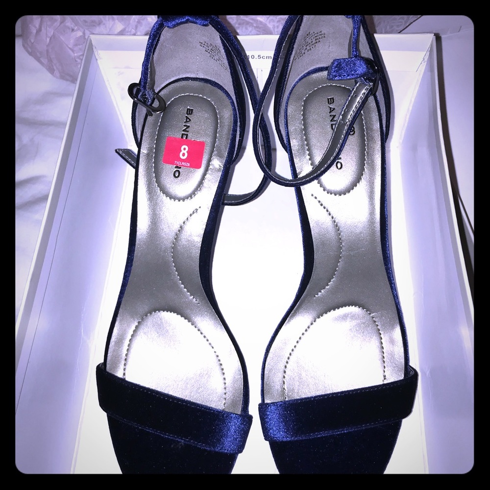 NWT Navy Blue Velvet Open Toe Heels